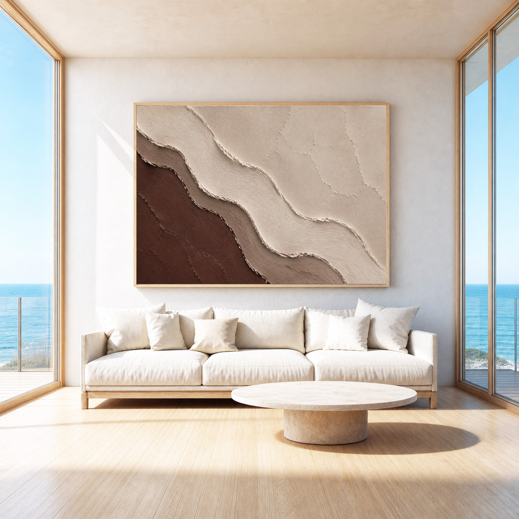 Coastal Layers Hand-Painted Abstract Coastal Painting | Neutral Textured Wall Art | Modern Ocean Canvas