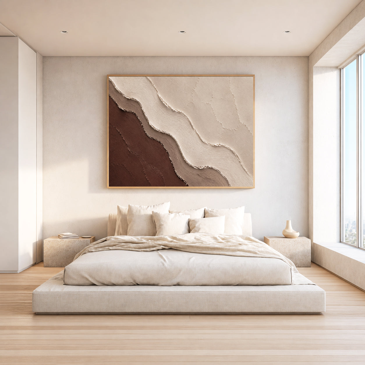 Coastal Layers Hand-Painted Abstract Coastal Painting | Neutral Textured Wall Art | Modern Ocean Canvas