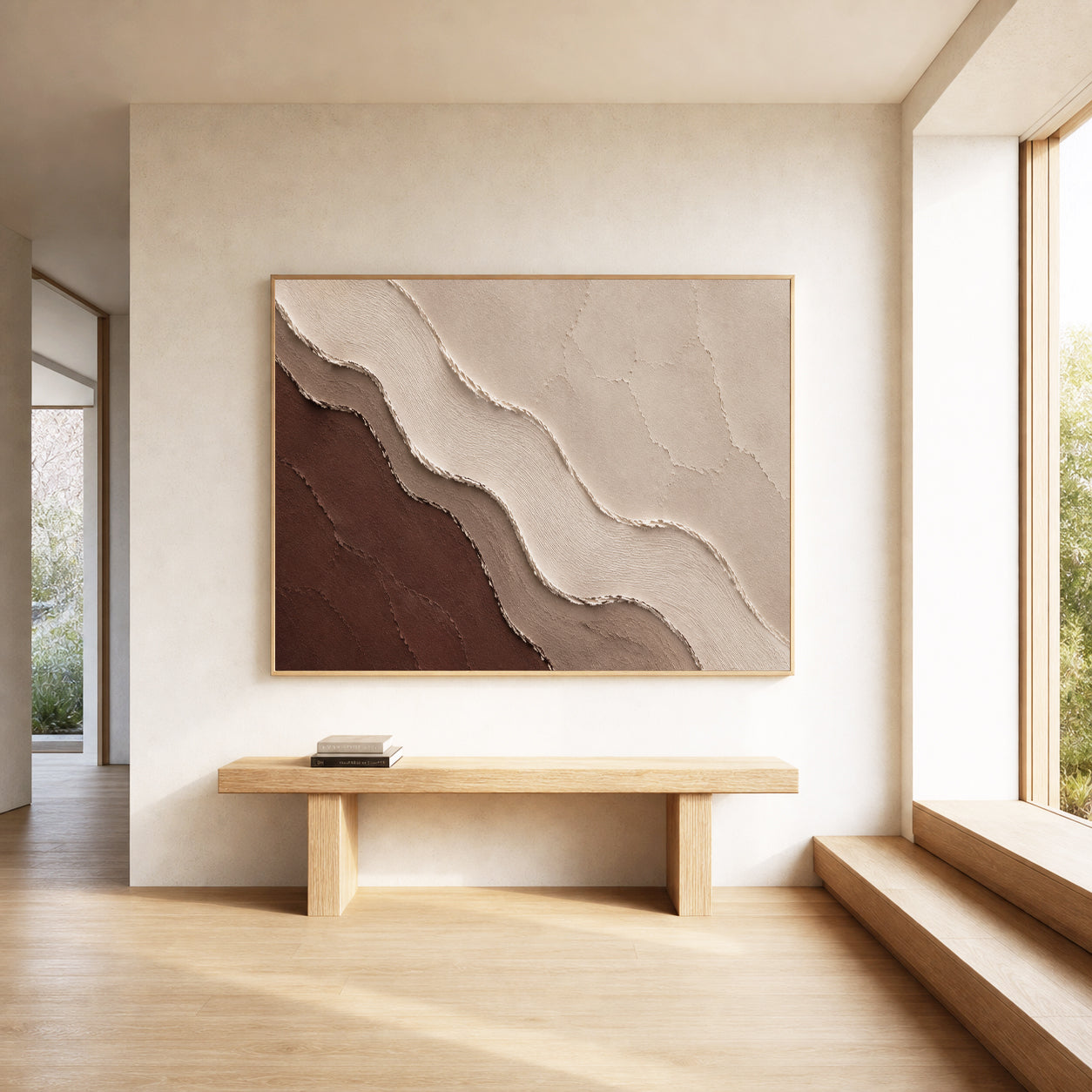 Coastal Layers Hand-Painted Abstract Coastal Painting | Neutral Textured Wall Art | Modern Ocean Canvas