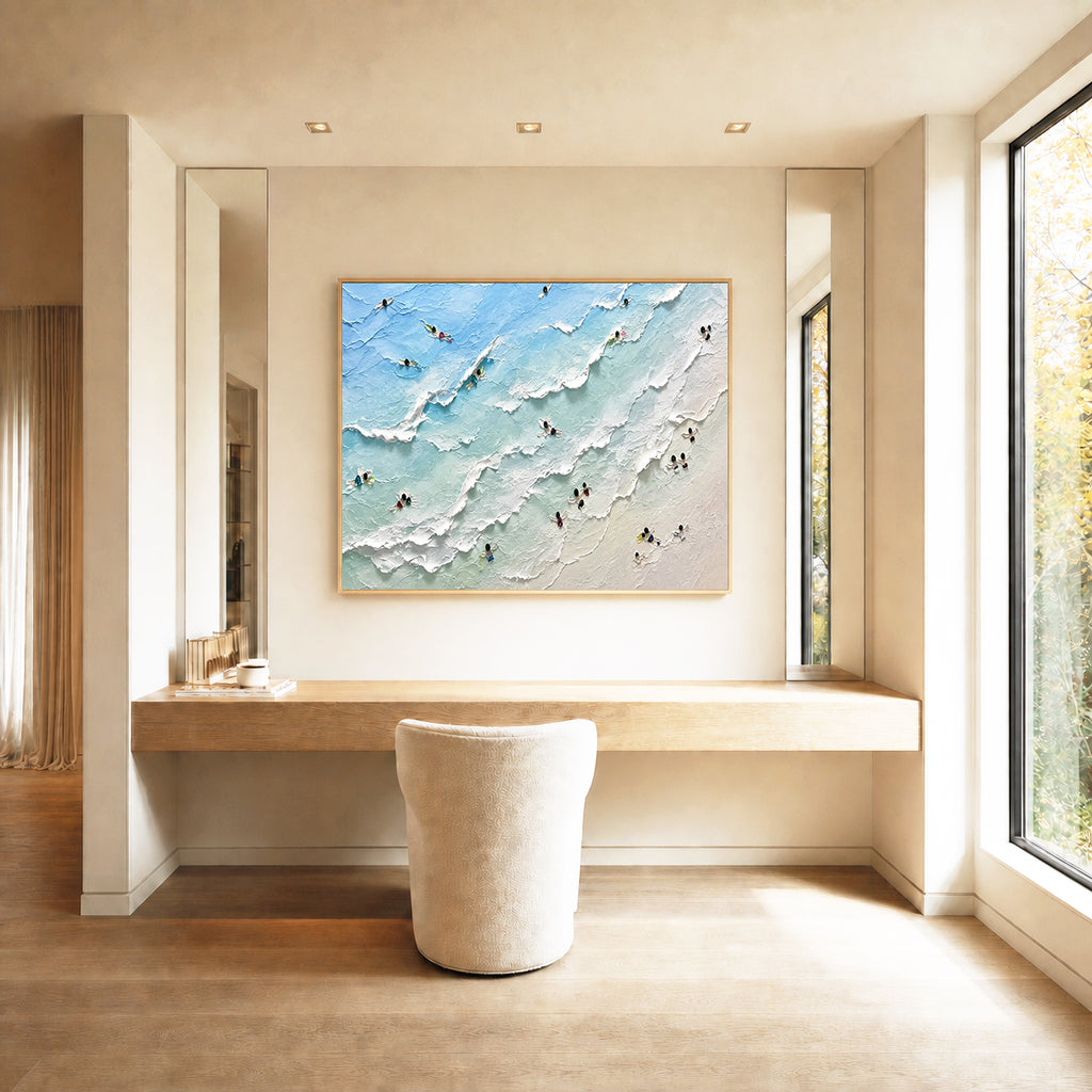 Ocean Drift Hand-Painted Abstract Ocean Painting | Aerial Wave Wall Art | Modern Coastal Canvas
