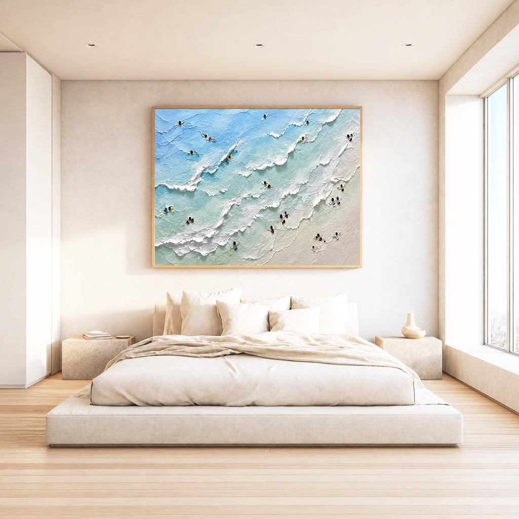 Ocean Drift Hand-Painted Abstract Ocean Painting | Aerial Wave Wall Art | Modern Coastal Canvas