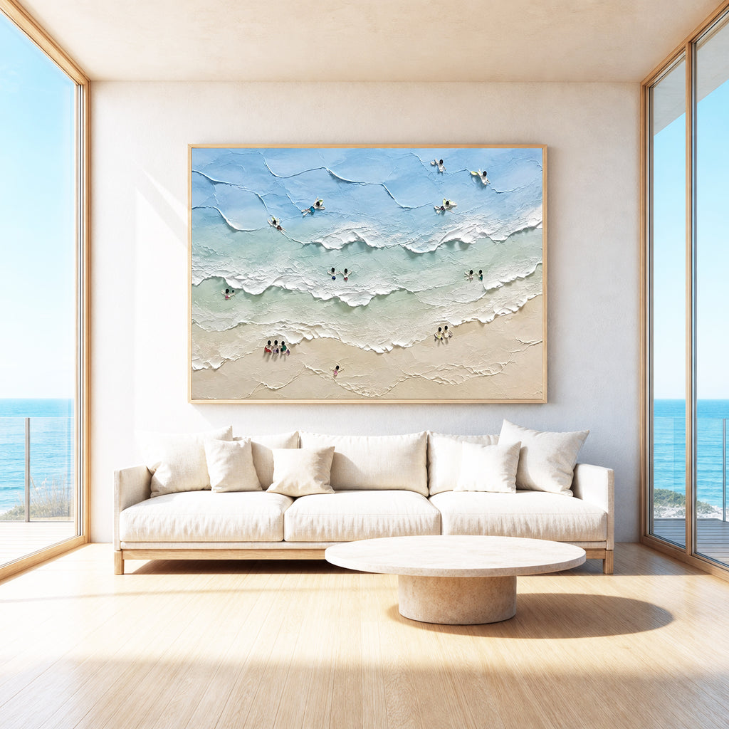 Coastal Moments Hand-Painted Abstract Ocean Painting | Aerial Beach Wall Art | Modern Coastal Canvas