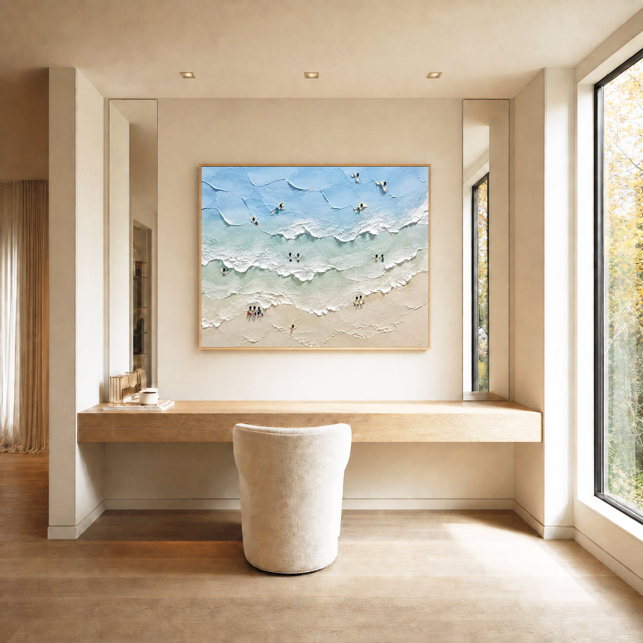 Coastal Moments Hand-Painted Abstract Ocean Painting | Aerial Beach Wall Art | Modern Coastal Canvas