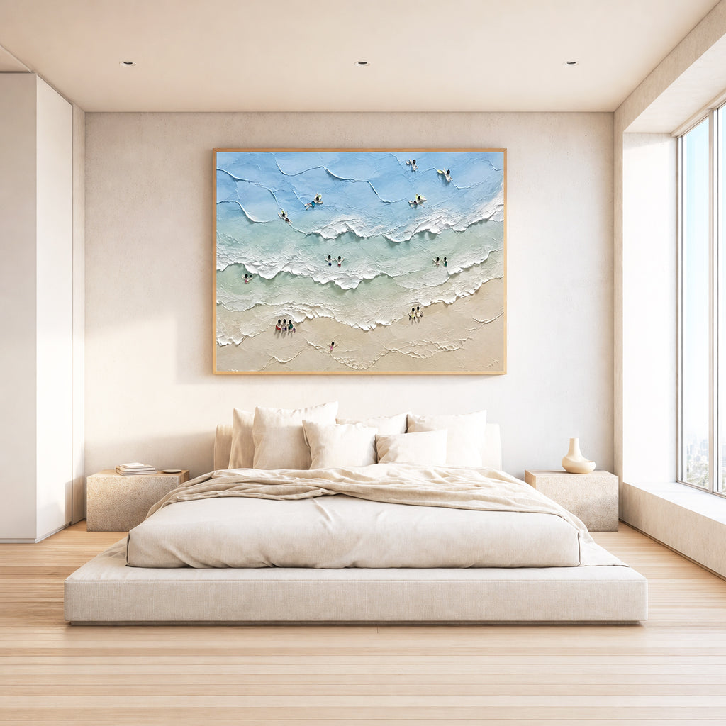 Coastal Moments Hand-Painted Abstract Ocean Painting | Aerial Beach Wall Art | Modern Coastal Canvas