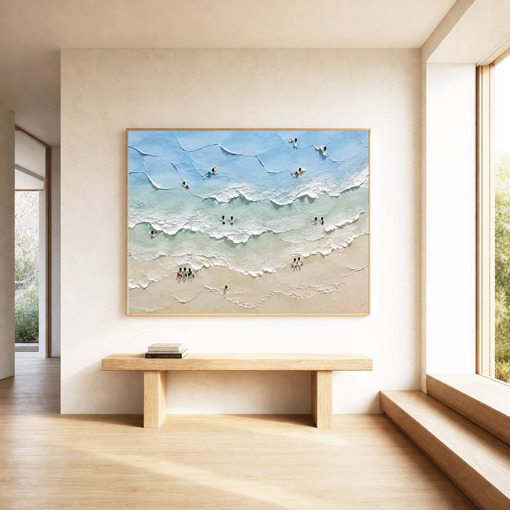 Coastal Moments Hand-Painted Abstract Ocean Painting | Aerial Beach Wall Art | Modern Coastal Canvas