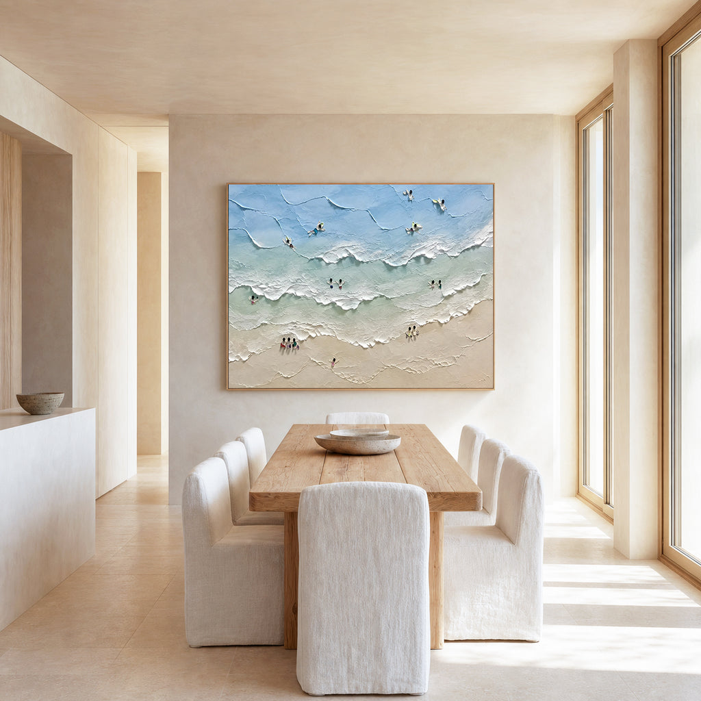 Coastal Moments Hand-Painted Abstract Ocean Painting | Aerial Beach Wall Art | Modern Coastal Canvas