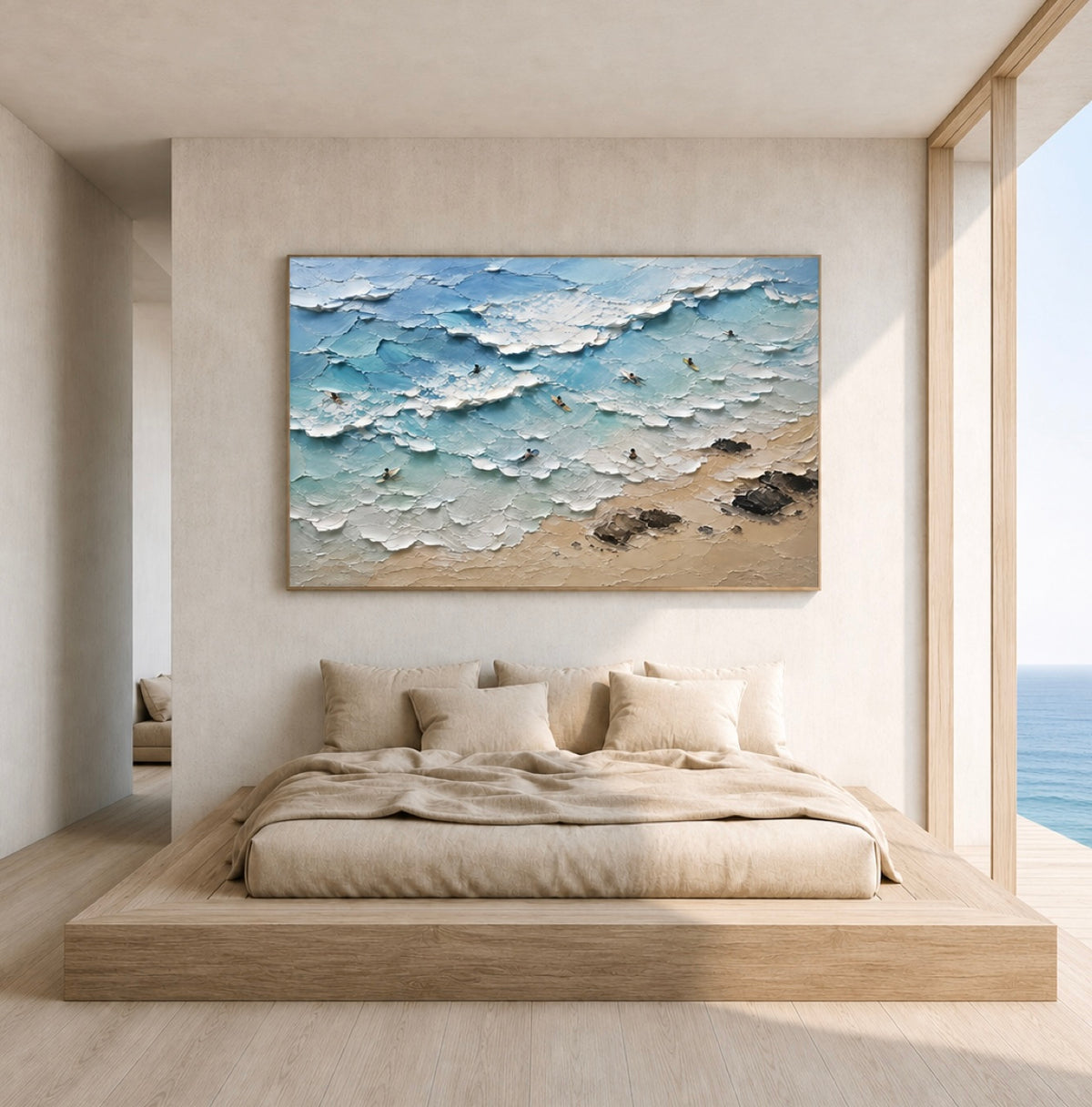 Surf Line Coastal Landscape Painting | Aerial Surf Wall Art | Textured Ocean Canvas