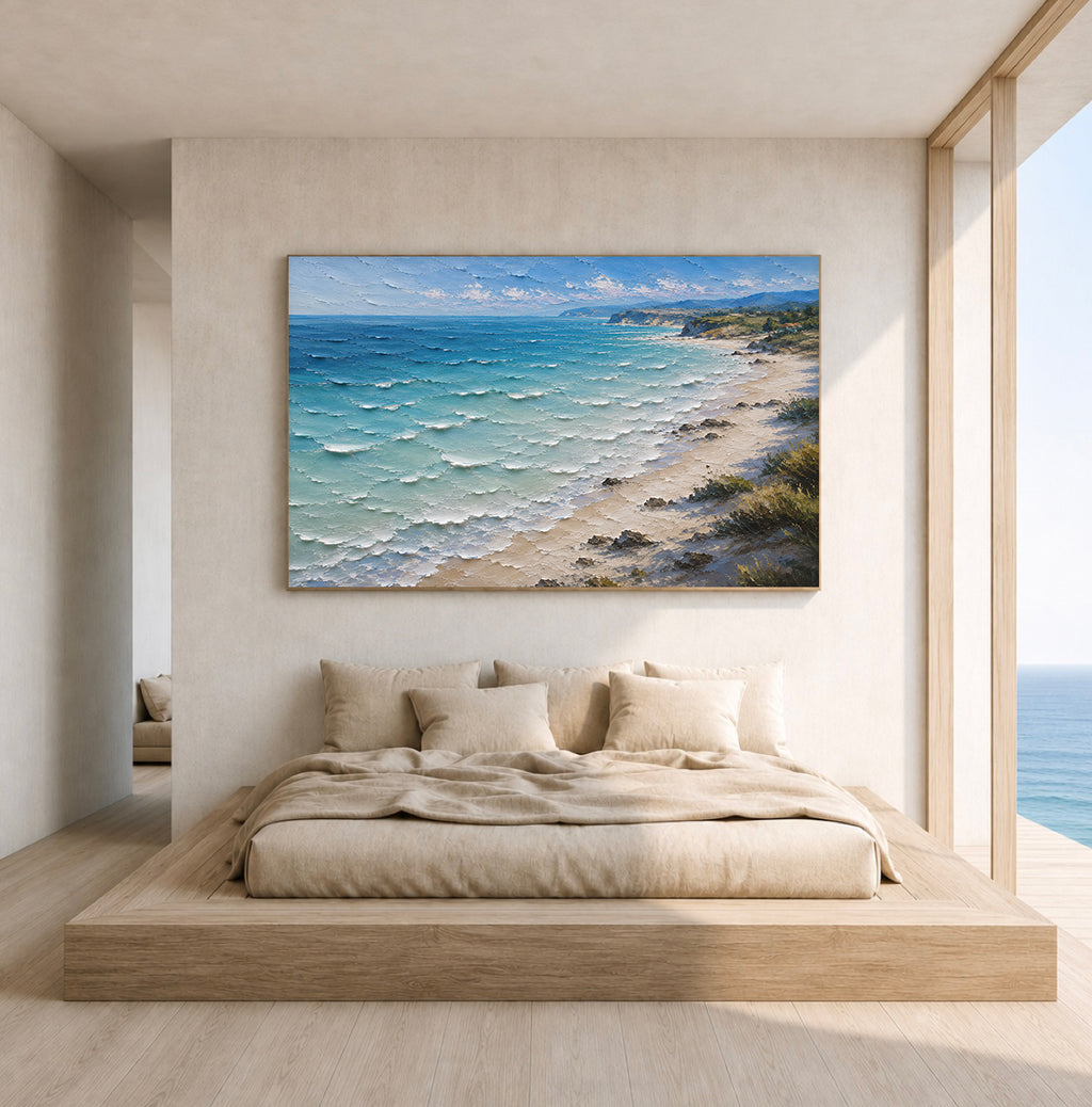 Azure Coast Hand-Painted Coastal Landscape | Textured Ocean Painting | Australian Beach Wall Art