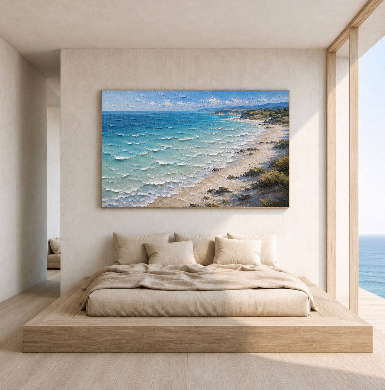 Azure Coast Hand-Painted Coastal Landscape | Textured Ocean Painting | Australian Beach Wall Art