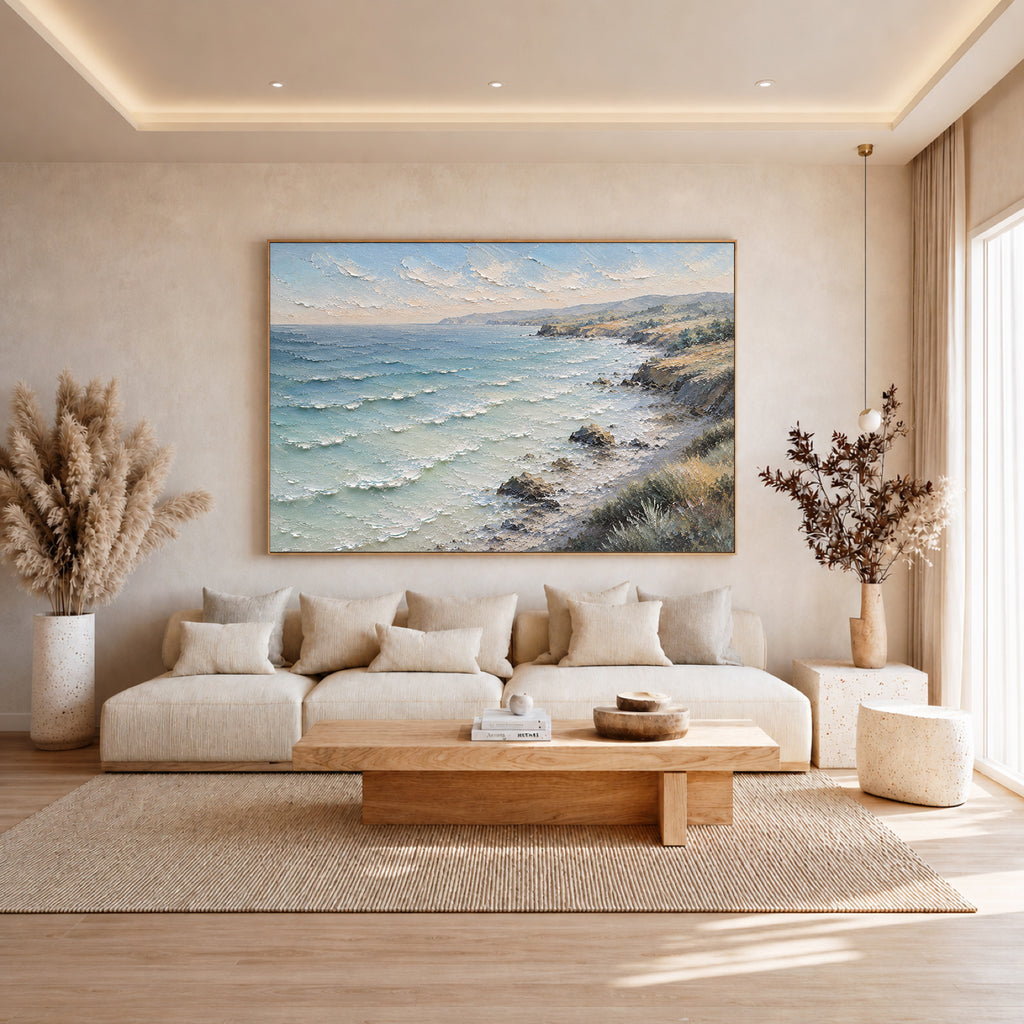 Rocky Coast Hand-Painted Coastal Landscape | Australian Seascape Wall Art | Textured Ocean Canvas