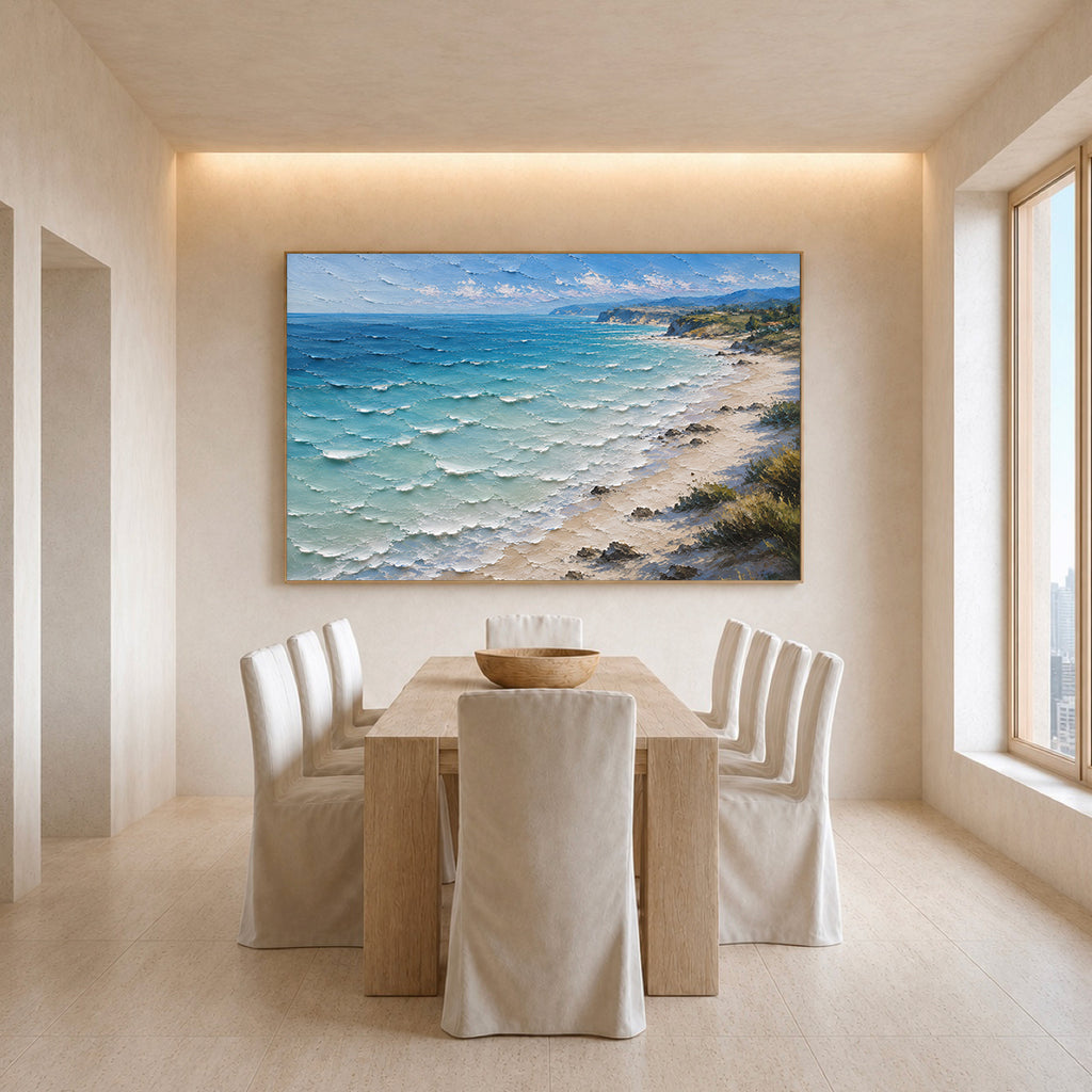 Azure Coast Hand-Painted Coastal Landscape | Textured Ocean Painting | Australian Beach Wall Art