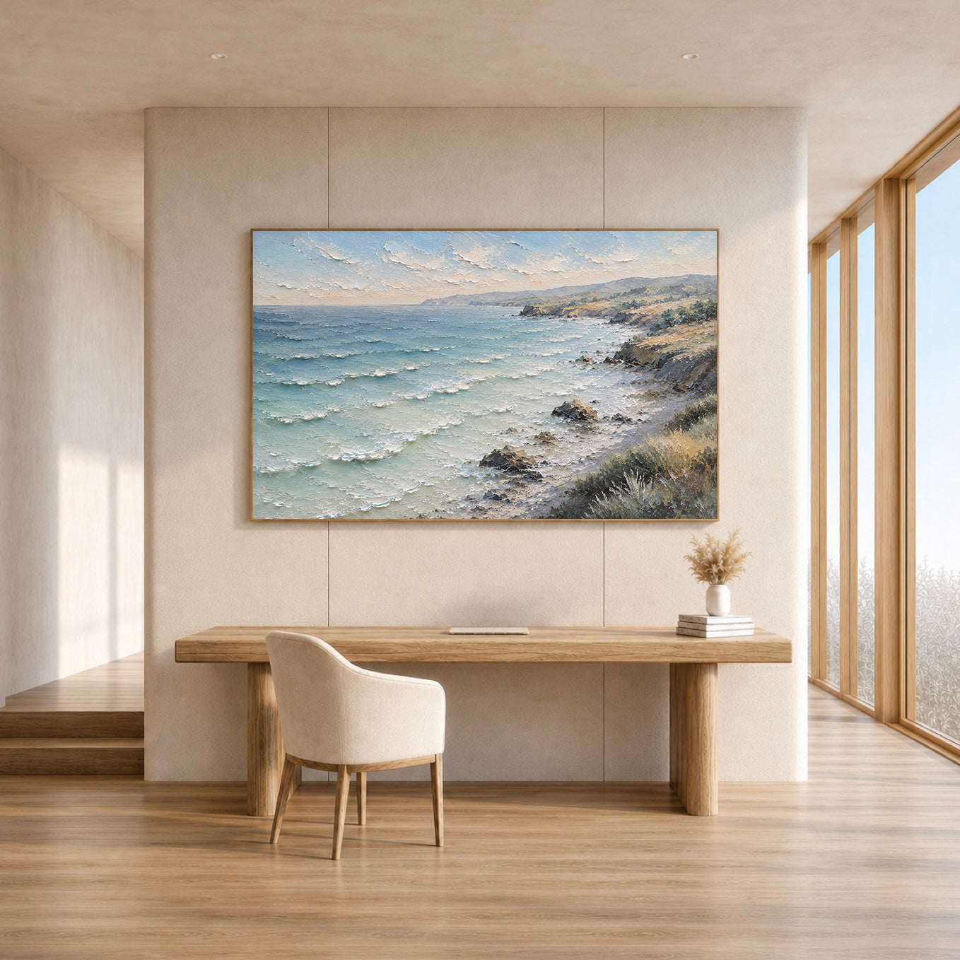 Rocky Coast Hand-Painted Coastal Landscape | Australian Seascape Wall Art | Textured Ocean Canvas