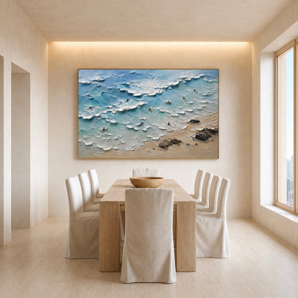 Surf Line Coastal Landscape Painting | Aerial Surf Wall Art | Textured Ocean Canvas