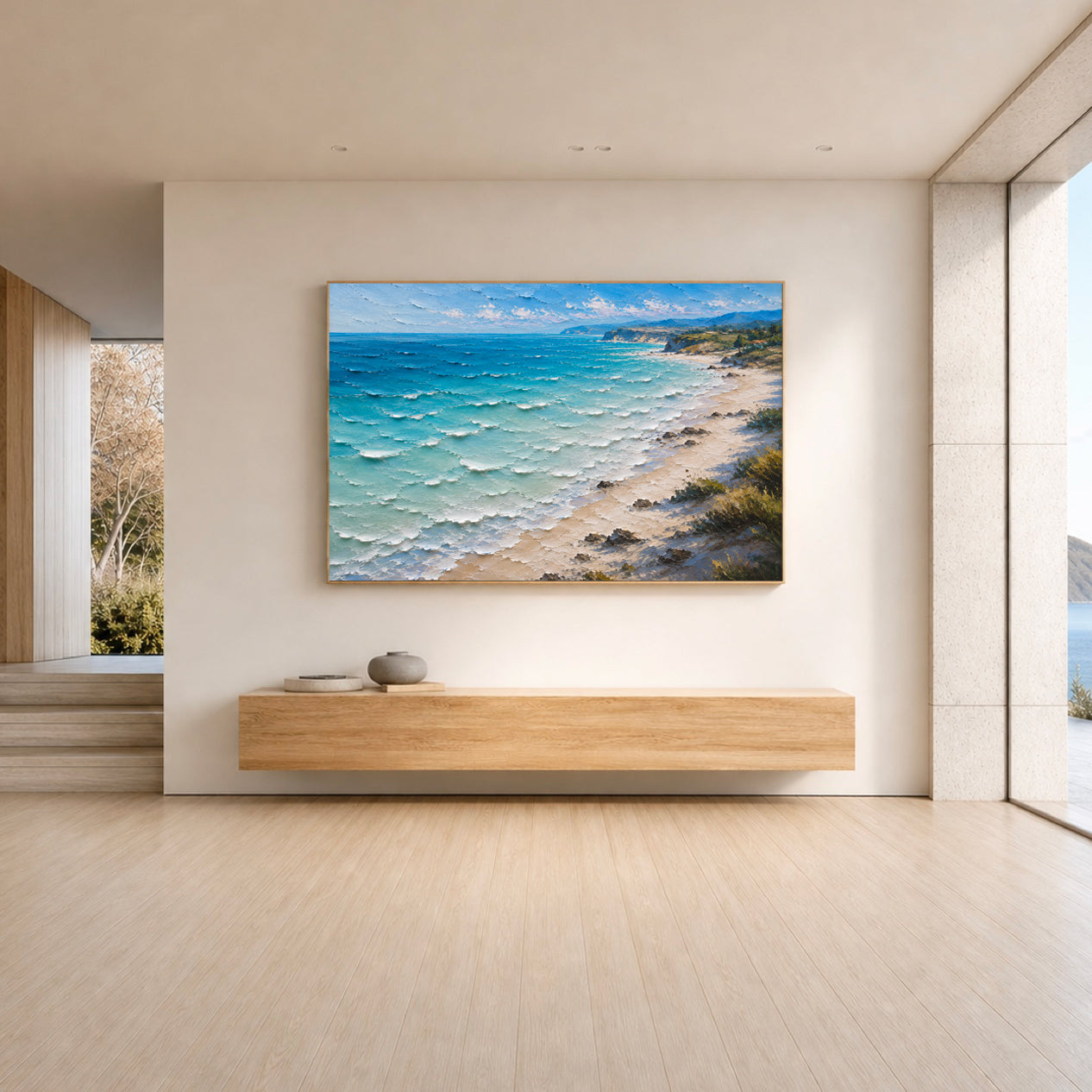 Azure Coast Hand-Painted Coastal Landscape | Textured Ocean Painting | Australian Beach Wall Art