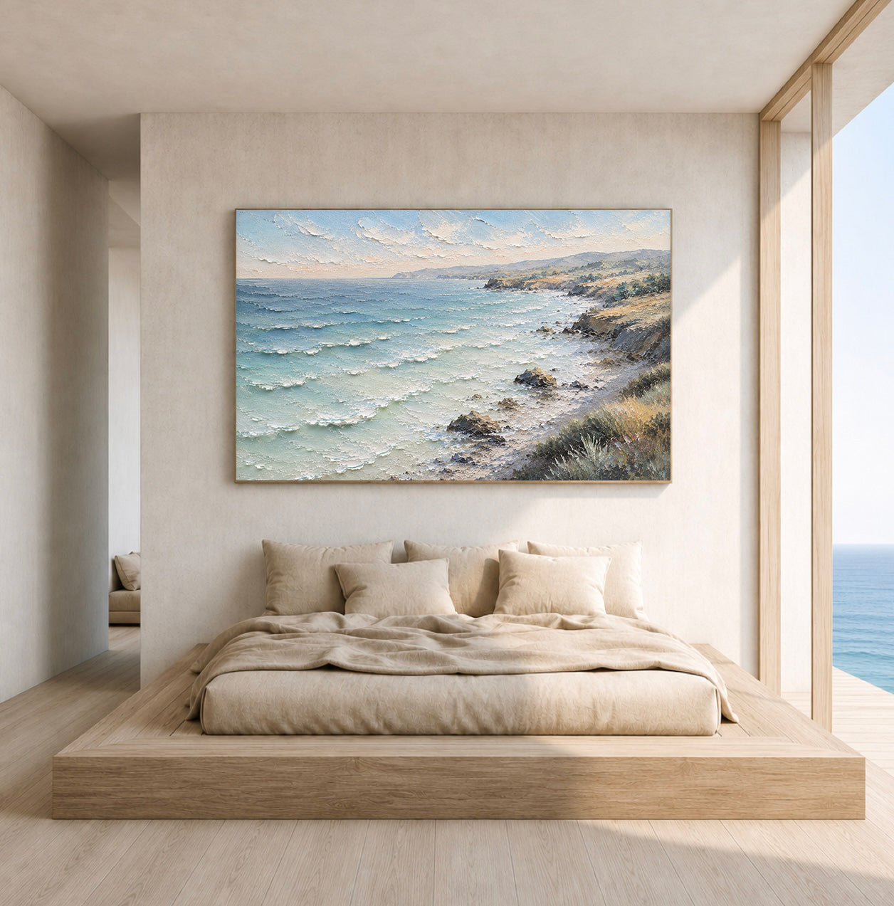Rocky Coast Hand-Painted Coastal Landscape | Australian Seascape Wall Art | Textured Ocean Canvas