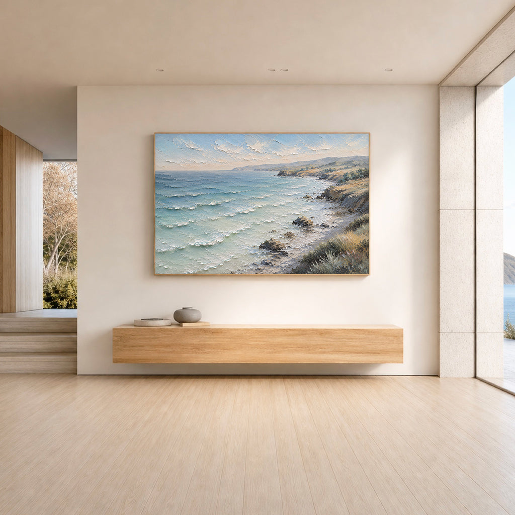 Rocky Coast Hand-Painted Coastal Landscape | Australian Seascape Wall Art | Textured Ocean Canvas