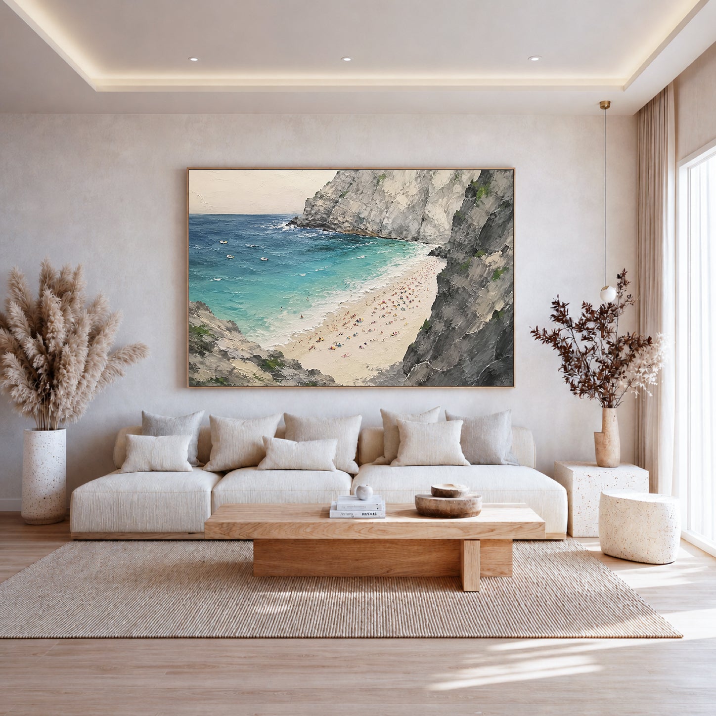 Hidden Cove Hand-Painted Coastal Landscape Painting | Turquoise Beach Wall Art | Ocean Cliff Canvas