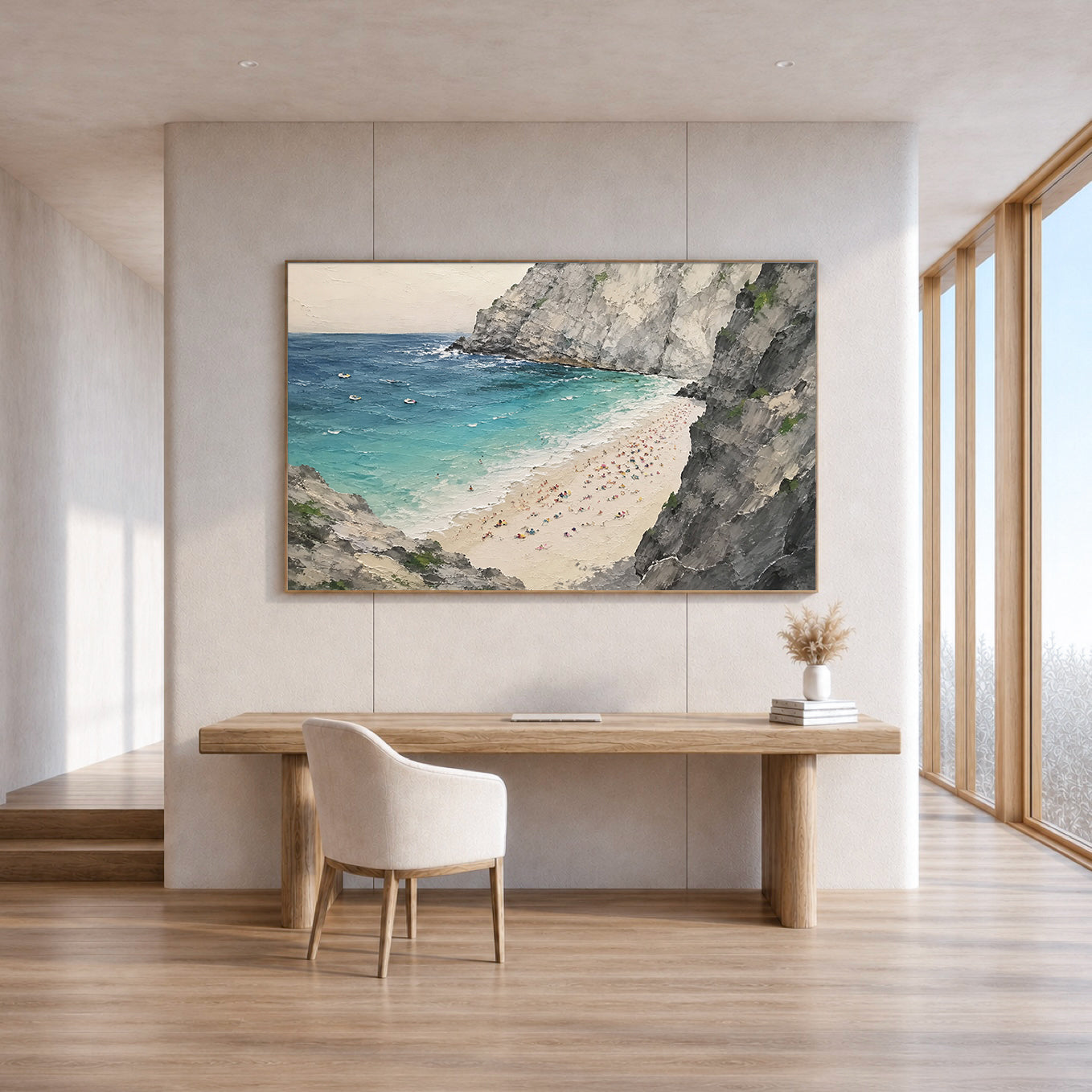 Hidden Cove Hand-Painted Coastal Landscape Painting | Turquoise Beach Wall Art | Ocean Cliff Canvas