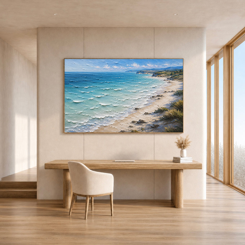 Azure Coast Hand-Painted Coastal Landscape | Textured Ocean Painting | Australian Beach Wall Art