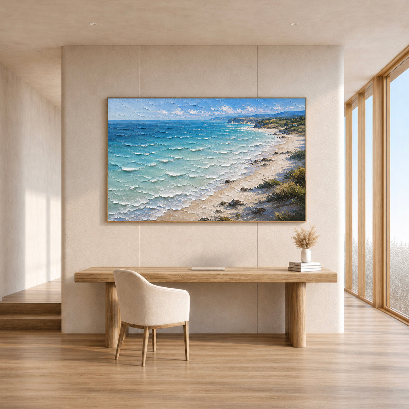 Azure Coast Hand-Painted Coastal Landscape | Textured Ocean Painting | Australian Beach Wall Art