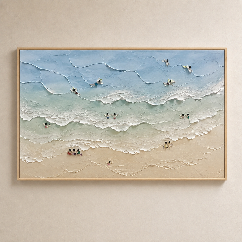 Coastal Moments Hand-Painted Abstract Ocean Painting | Aerial Beach Wall Art | Modern Coastal Canvas