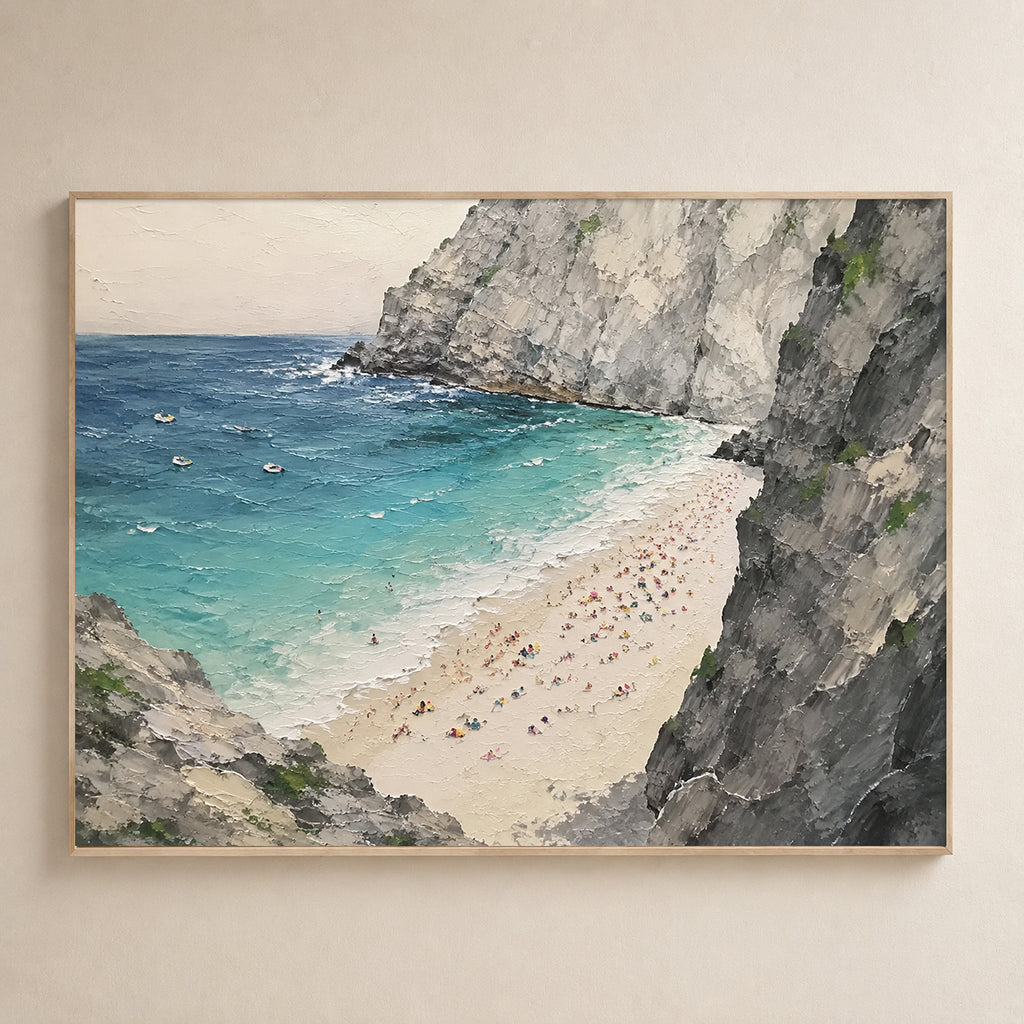 Hidden Cove Hand-Painted Coastal Landscape Painting | Turquoise Beach Wall Art | Ocean Cliff Canvas