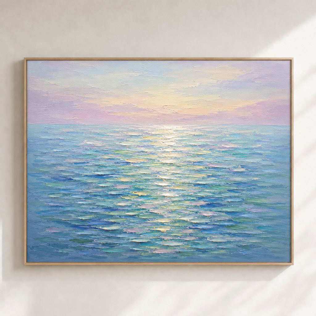 Ocean Glow Hand-Painted Abstract Seascape | Colourful Coastal Wall Art | Textured Ocean Canvas
