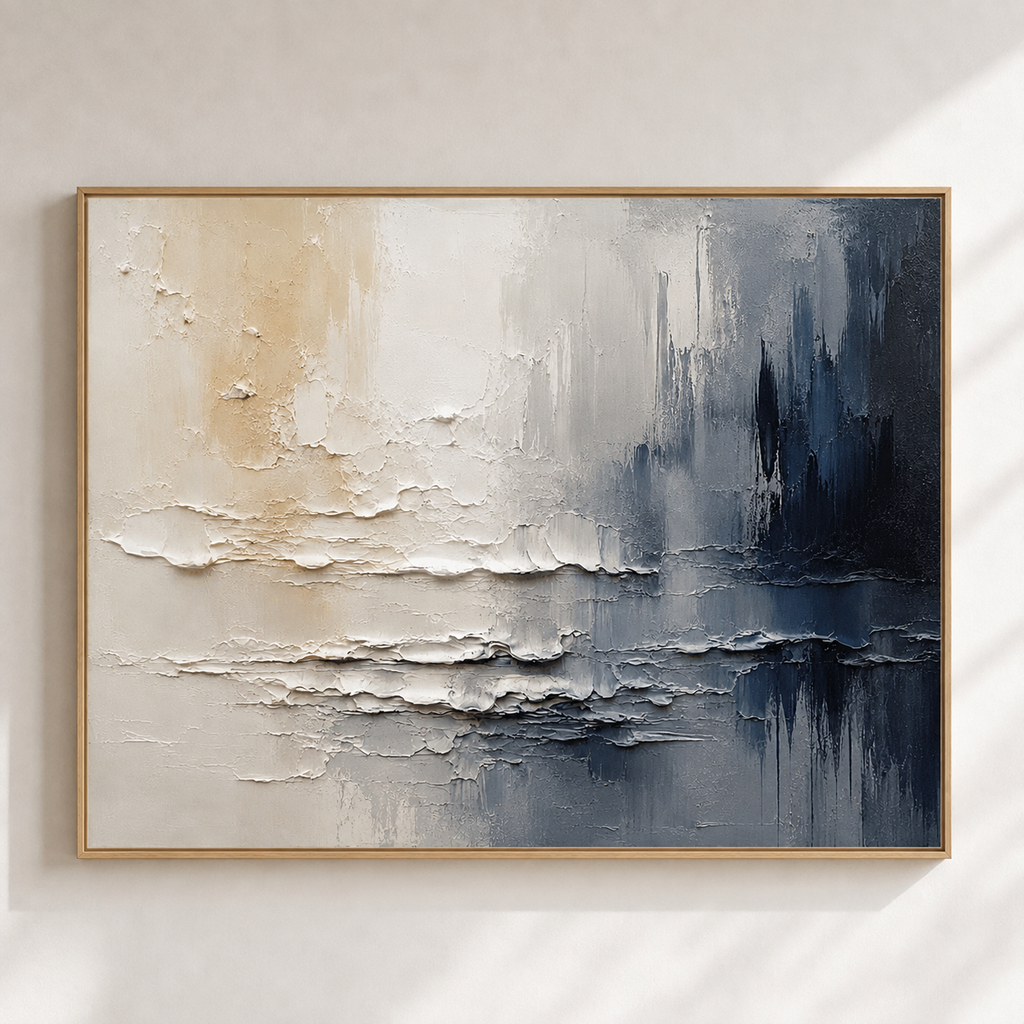 Coastal Mist Hand-Painted Abstract Coastal Painting | Modern Textured Wall Art | Minimalist Ocean Canvas