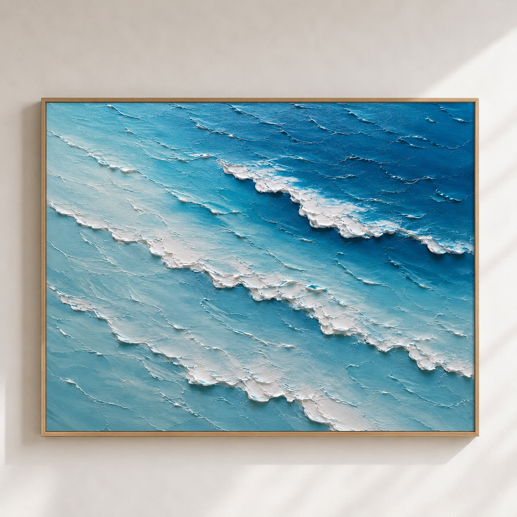 Endless Blue Hand-Painted Ocean Painting | Aerial Seascape Wall Art | Textured Coastal Canvas