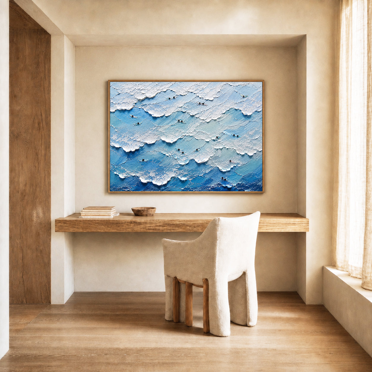 Surf Break Hand-Painted Ocean Painting | Aerial Surfer Wall Art | Coastal Wave Canvas