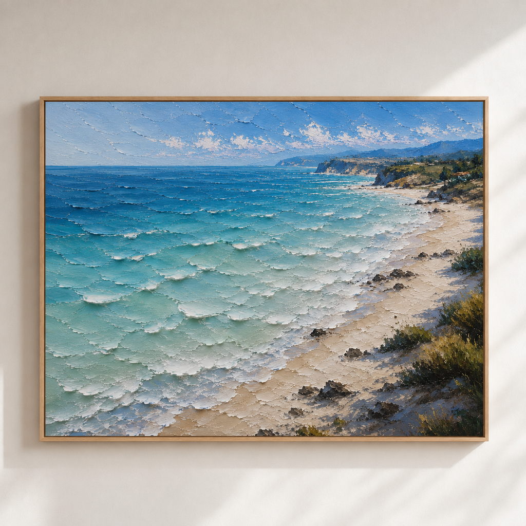Azure Coast Hand-Painted Coastal Landscape | Textured Ocean Painting | Australian Beach Wall Art