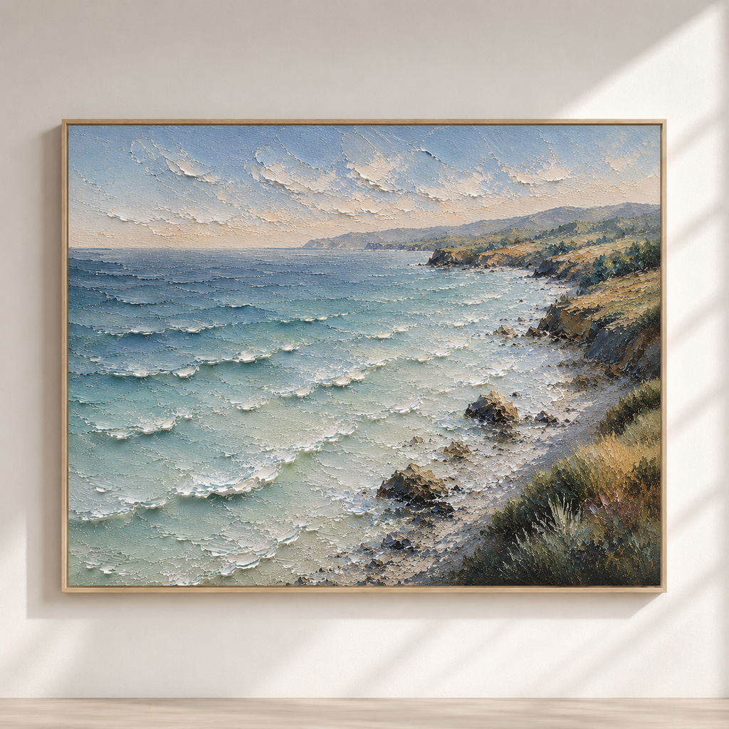 Rocky Coast Hand-Painted Coastal Landscape | Australian Seascape Wall Art | Textured Ocean Canvas