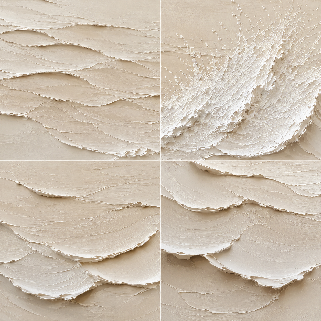 Ivory Waves Hand-Painted Textured Wall Art | Neutral Coastal Canvas | Minimalist Abstract Ocean Painting