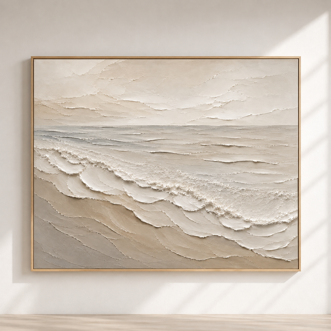 Quiet Horizon Hand-Painted Neutral Coastal Wall Art | Minimalist Ocean Painting | Textured Canvas