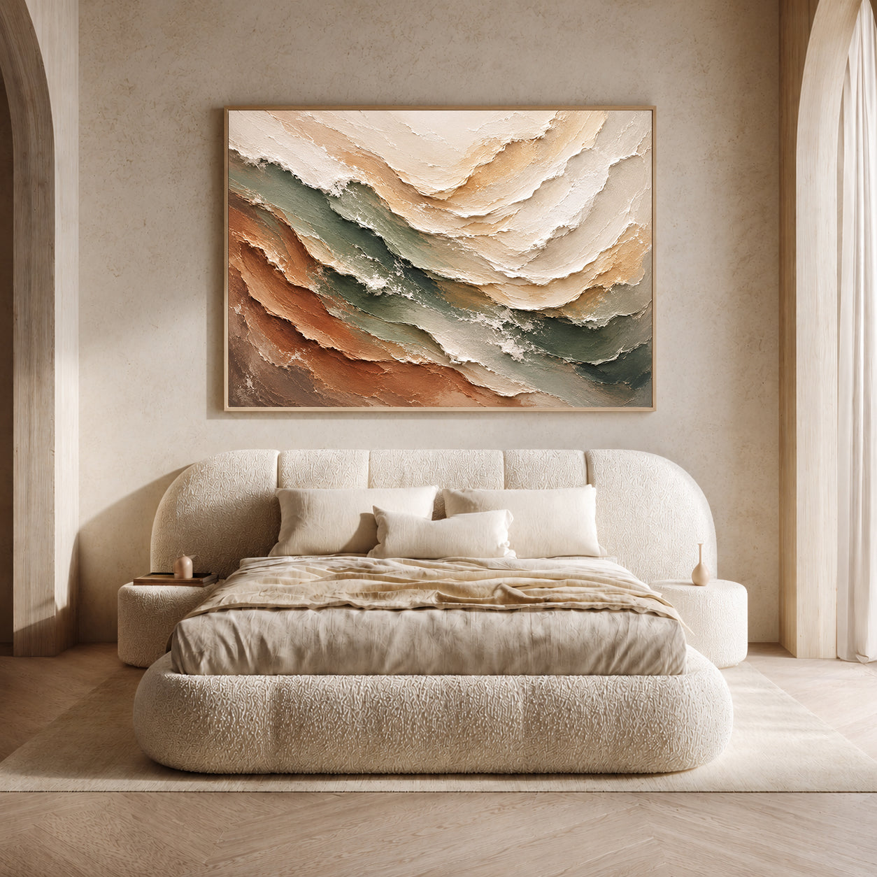 Earth & Tide Hand-Painted Textured Coastal Wall Art | Neutral Abstract Ocean Painting | Organic Modern Canvas