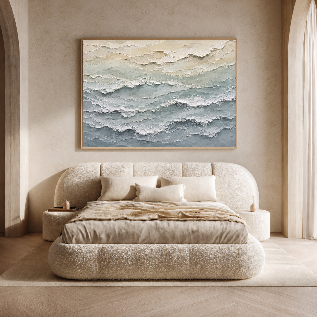 Sea Foam Hand-Painted Textured Coastal Wall Art | Neutral Ocean Abstract | Palette Knife Canvas Painting