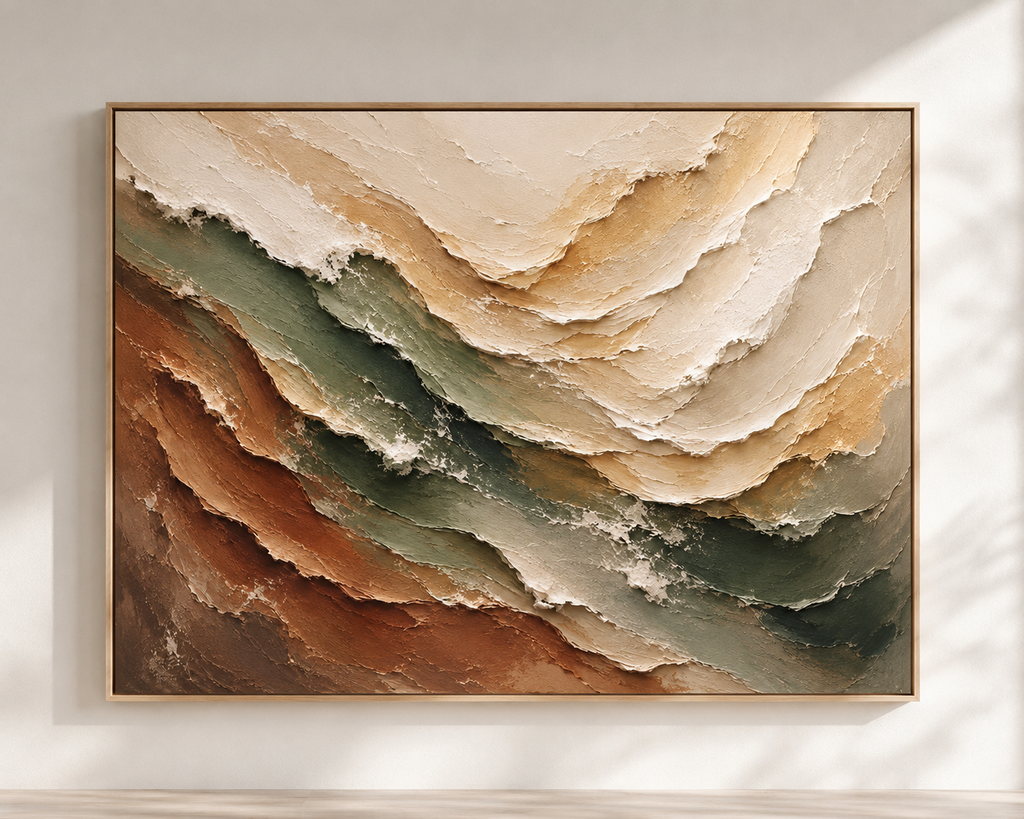 Earth & Tide Hand-Painted Textured Coastal Wall Art | Neutral Abstract Ocean Painting | Organic Modern Canvas