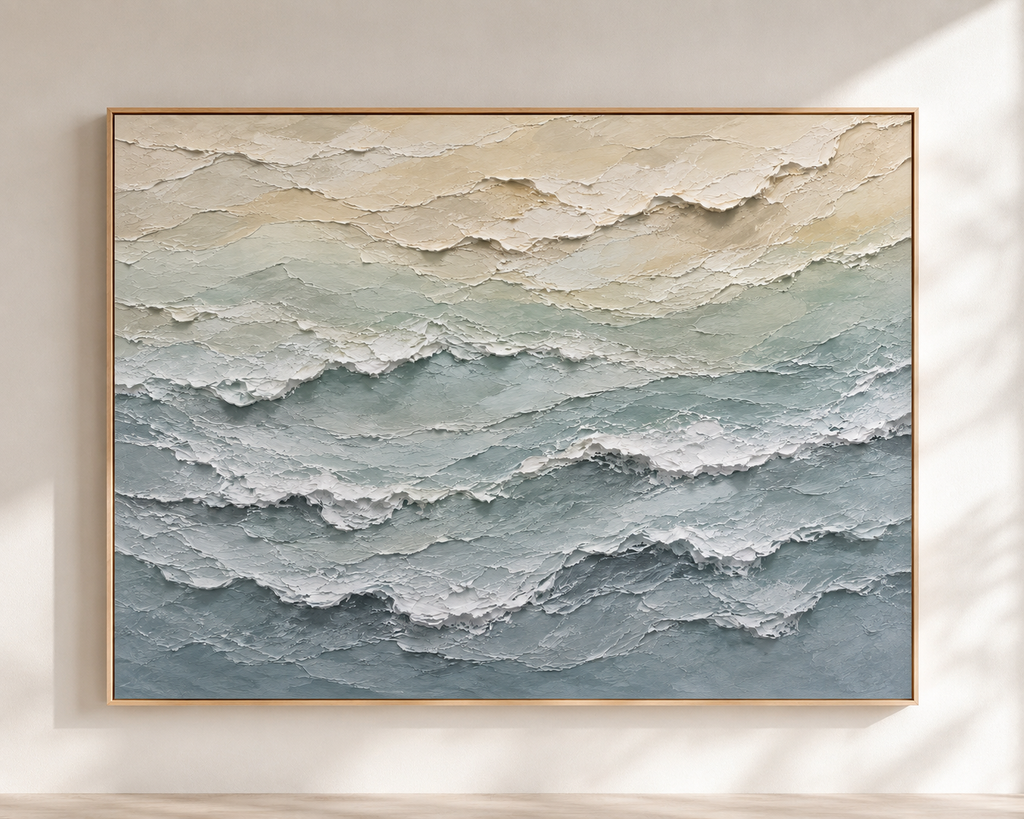 Sea Foam Hand-Painted Textured Coastal Wall Art | Neutral Ocean Abstract | Palette Knife Canvas Painting