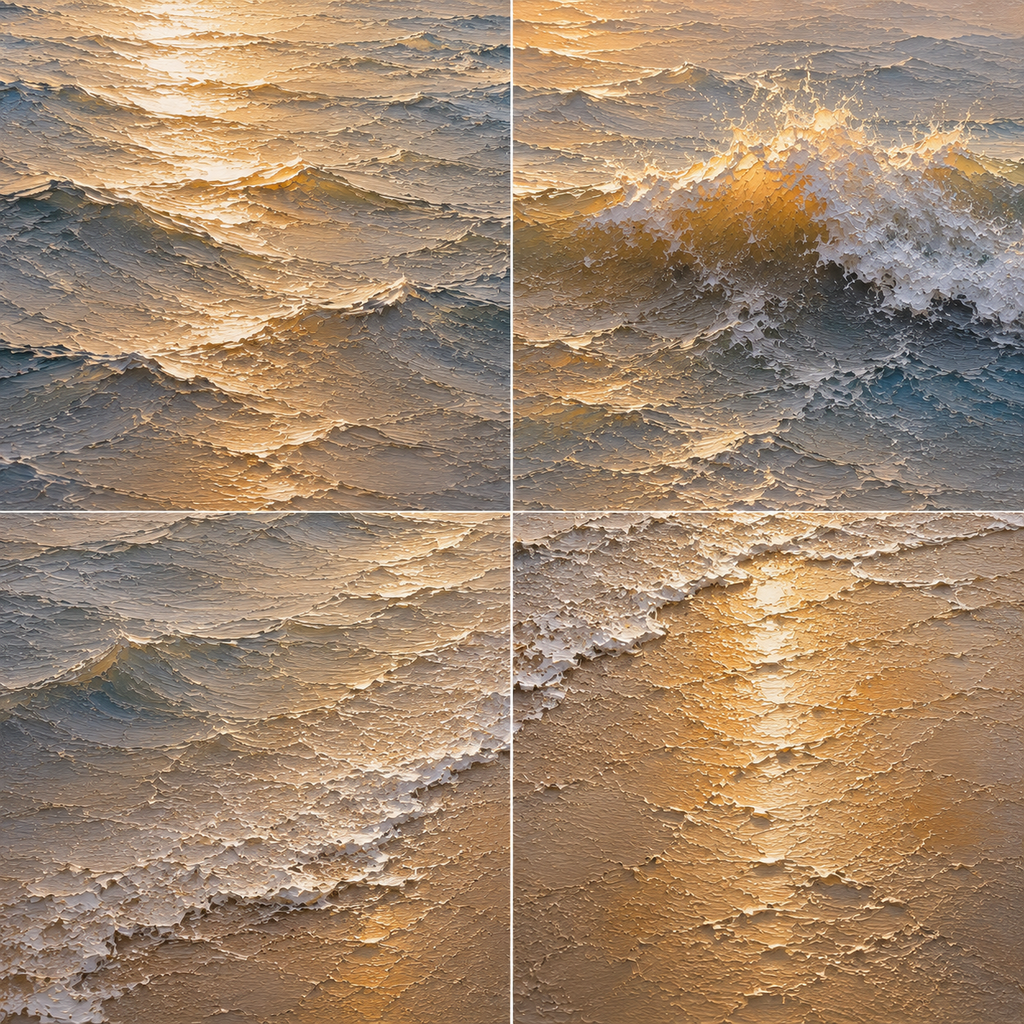 Golden Horizon Hand-Painted Ocean Painting | Sunrise Seascape Wall Art | Textured Coastal Canvas
