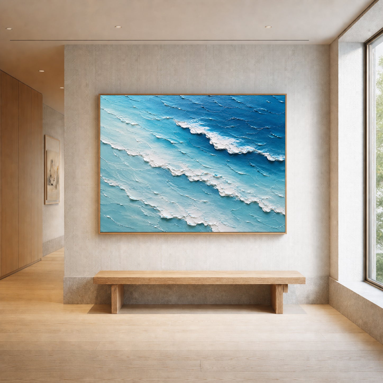 Endless Blue Hand-Painted Ocean Painting | Aerial Seascape Wall Art | Textured Coastal Canvas