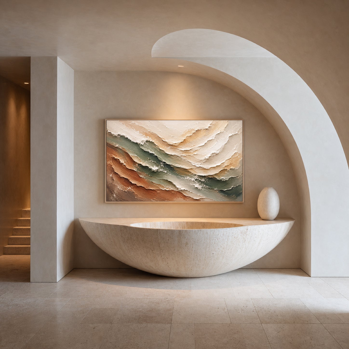 Earth & Tide Hand-Painted Textured Coastal Wall Art | Neutral Abstract Ocean Painting | Organic Modern Canvas