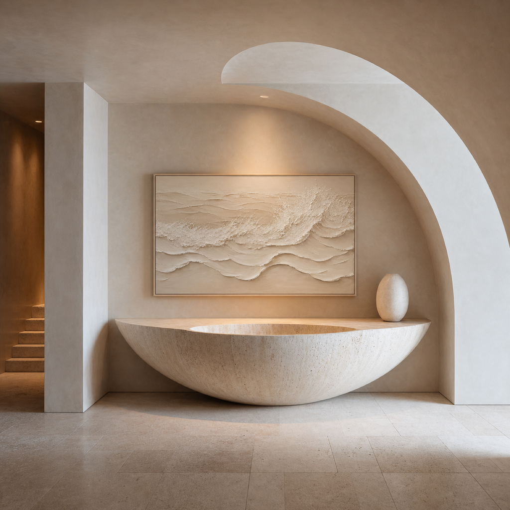 Ivory Waves Hand-Painted Textured Wall Art | Neutral Coastal Canvas | Minimalist Abstract Ocean Painting