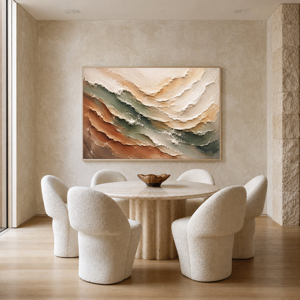 Earth & Tide Hand-Painted Textured Coastal Wall Art | Neutral Abstract Ocean Painting | Organic Modern Canvas