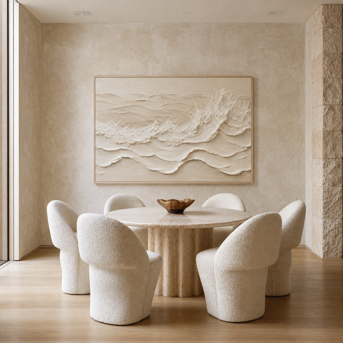 Ivory Waves Hand-Painted Textured Wall Art | Neutral Coastal Canvas | Minimalist Abstract Ocean Painting