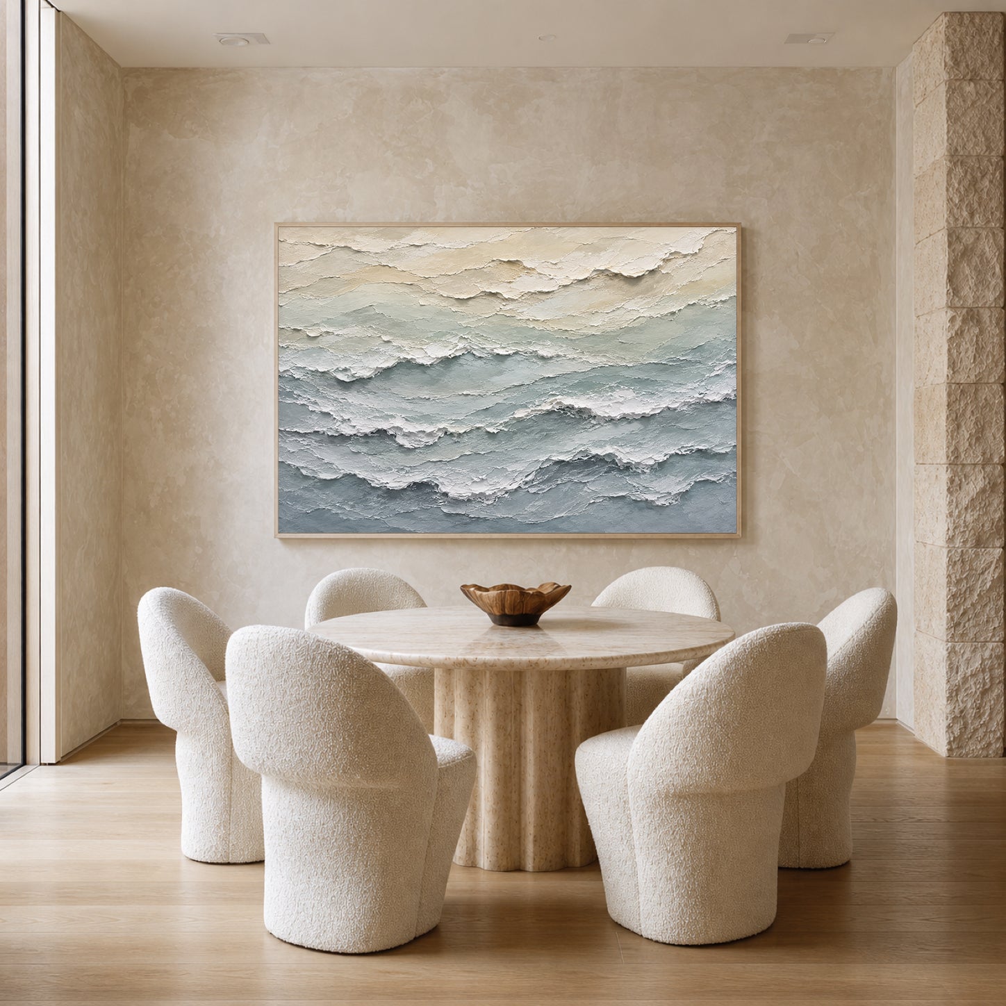 Sea Foam Hand-Painted Textured Coastal Wall Art | Neutral Ocean Abstract | Palette Knife Canvas Painting