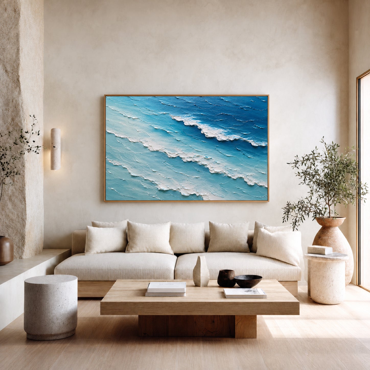 Endless Blue Hand-Painted Ocean Painting | Aerial Seascape Wall Art | Textured Coastal Canvas