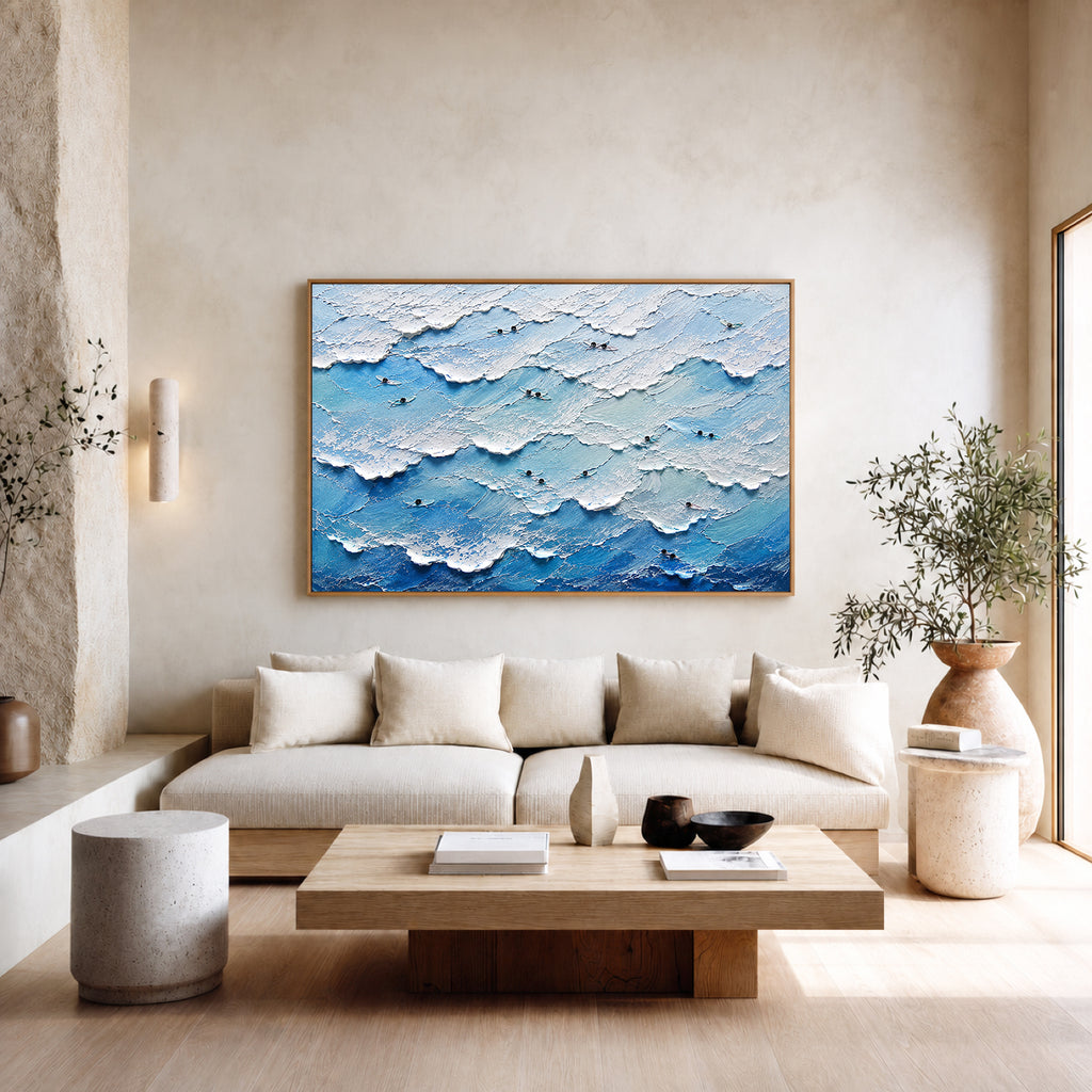 Surf Break Hand-Painted Ocean Painting | Aerial Surfer Wall Art | Coastal Wave Canvas