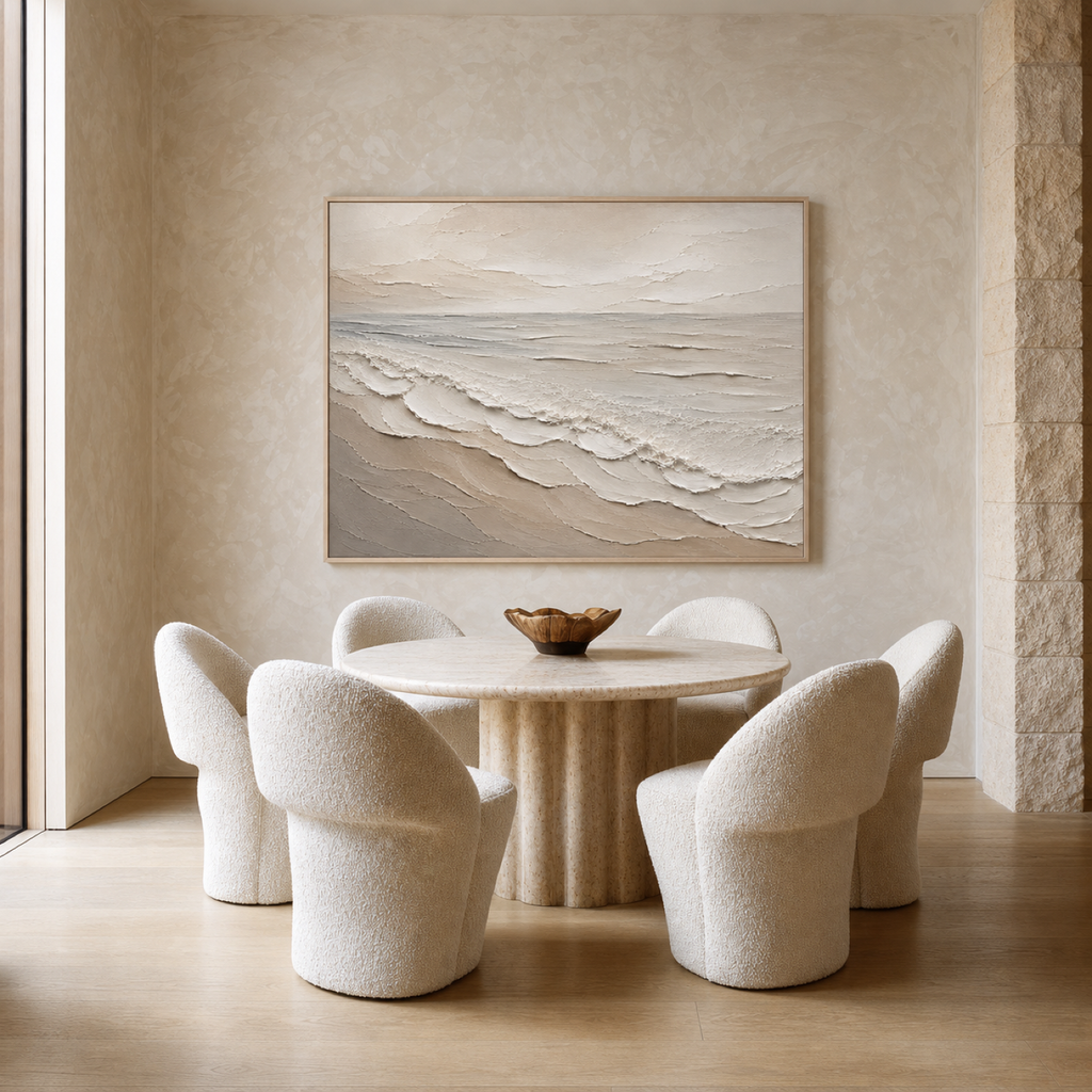 Quiet Horizon Hand-Painted Neutral Coastal Wall Art | Minimalist Ocean Painting | Textured Canvas