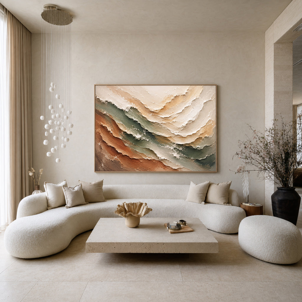 Earth & Tide Hand-Painted Textured Coastal Wall Art | Neutral Abstract Ocean Painting | Organic Modern Canvas