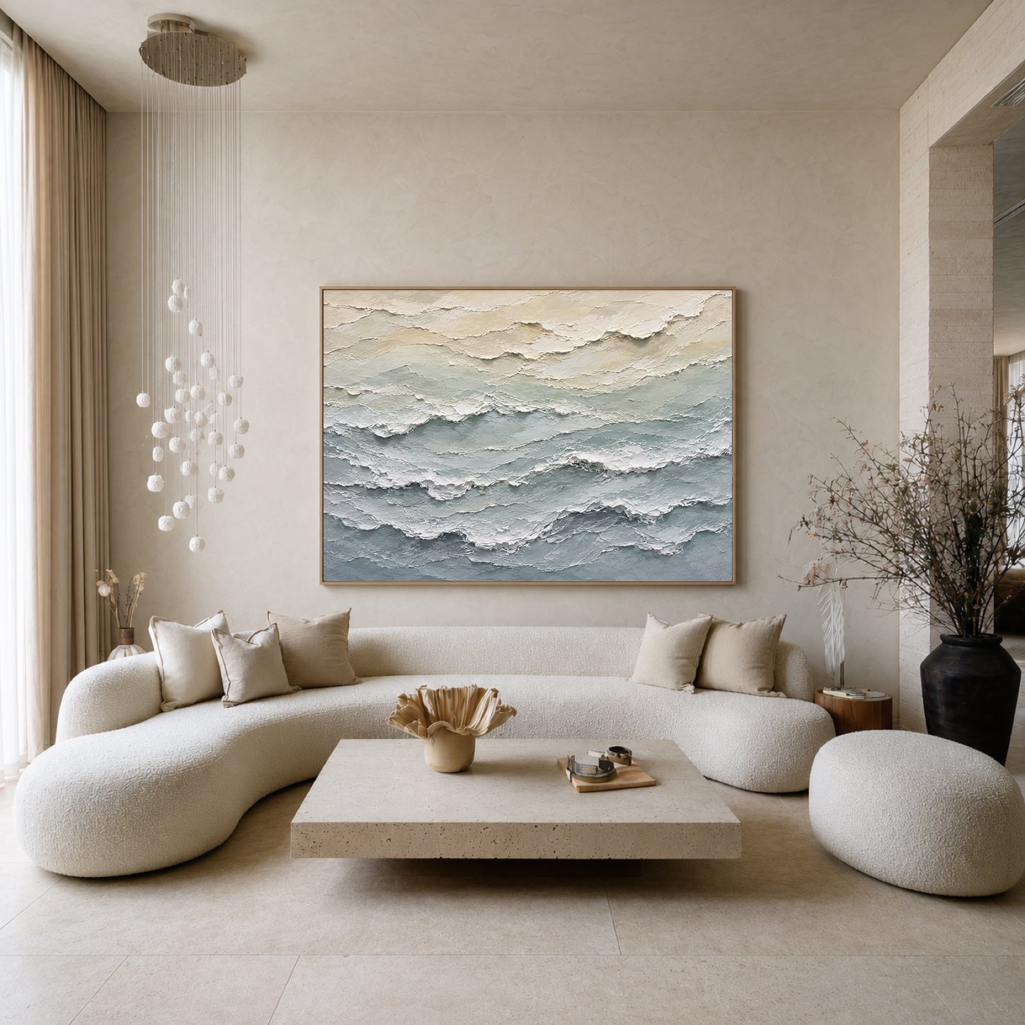 Sea Foam Hand-Painted Textured Coastal Wall Art | Neutral Ocean Abstract | Palette Knife Canvas Painting